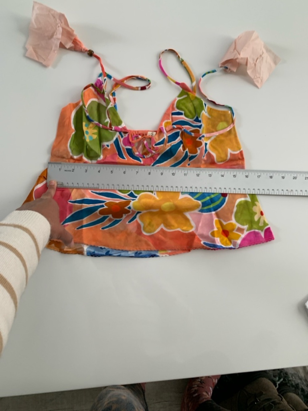Spell | Margi Hour Bias Cami Small Paloma Floral Boho Lace Up Keyhole Top - Picture 9 of 10